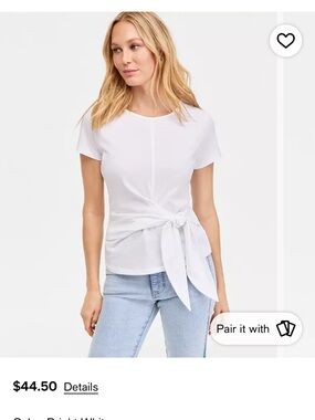 INC International Concepts White Short-Sleeve Side Tie Top